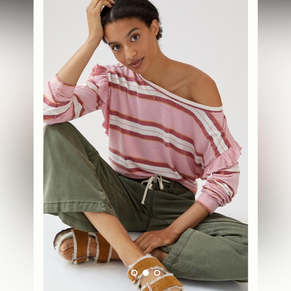 NWT Anthropologie Pilcro Pink Striped Ruffled Open-Back Top size XS - Picture 2 of 8